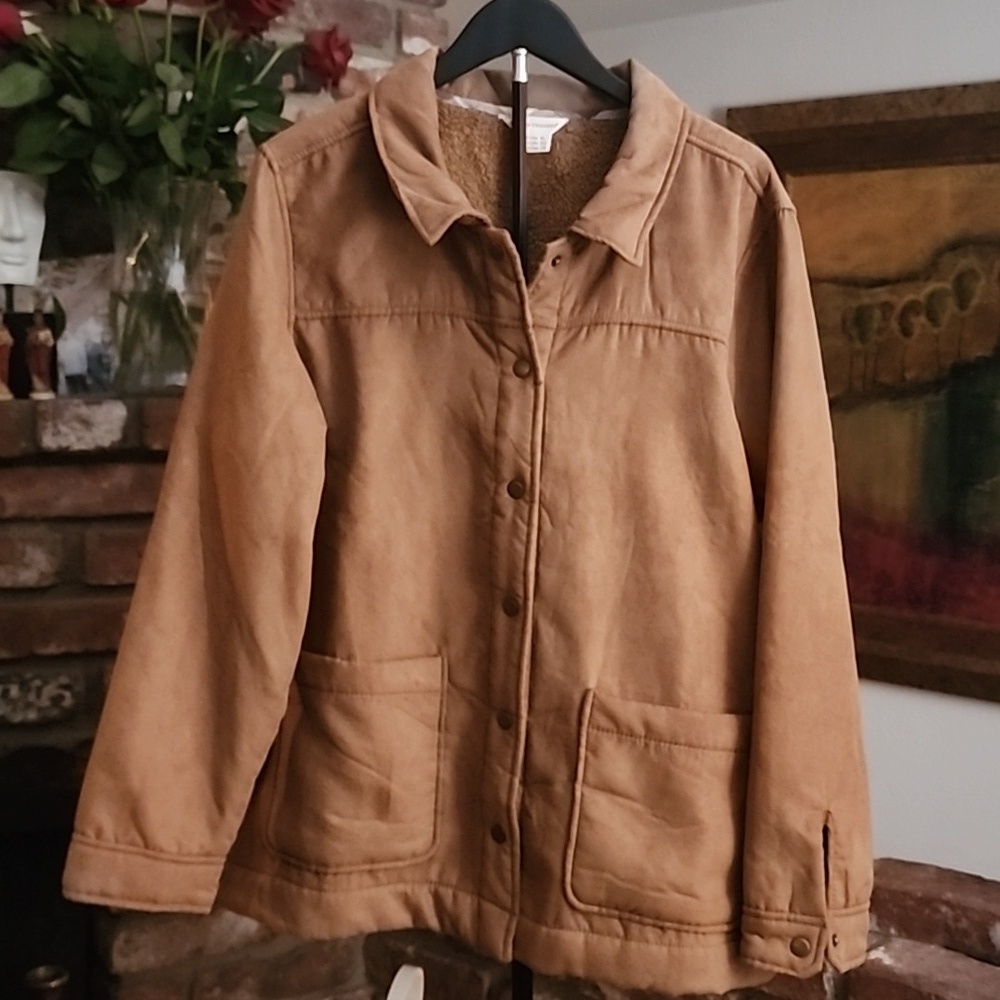 Boston Traders Tan Sherpa Lined Jacket Workwear Utility Coat Carpenter Chor